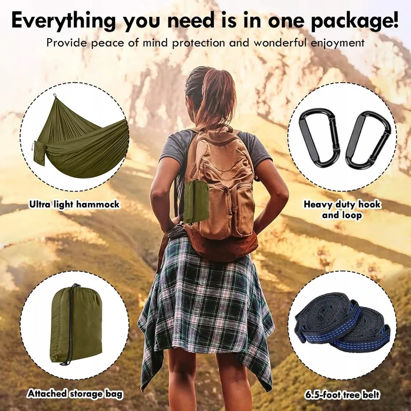 AOREUN Camping Hangmat Parachutenylon Ademend Sneldrogend 270x140 — foto 5
