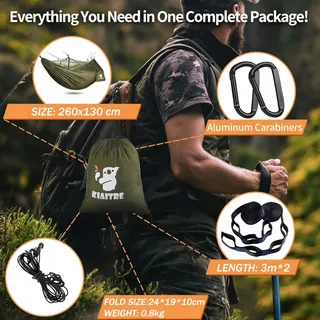KIAITRE Camping Hangmat Muskietennet 260x130cm 200kg — miniatuur 5