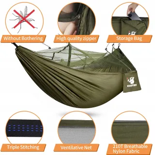 KIAITRE Camping Hangmat Muskietennet 260x130cm 200kg — miniatuur 4