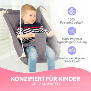 CATEAM Houten Babyschommel Met Veiligheidsgordels Donkergrijs — miniatuur 2