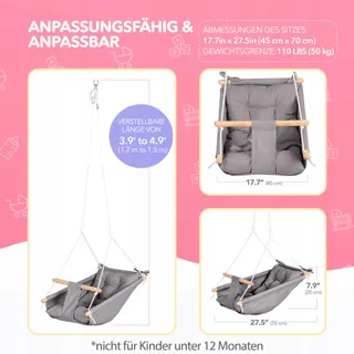 CATEAM Houten Babyschommel Met Veiligheidsgordels Donkergrijs — miniatuur 4