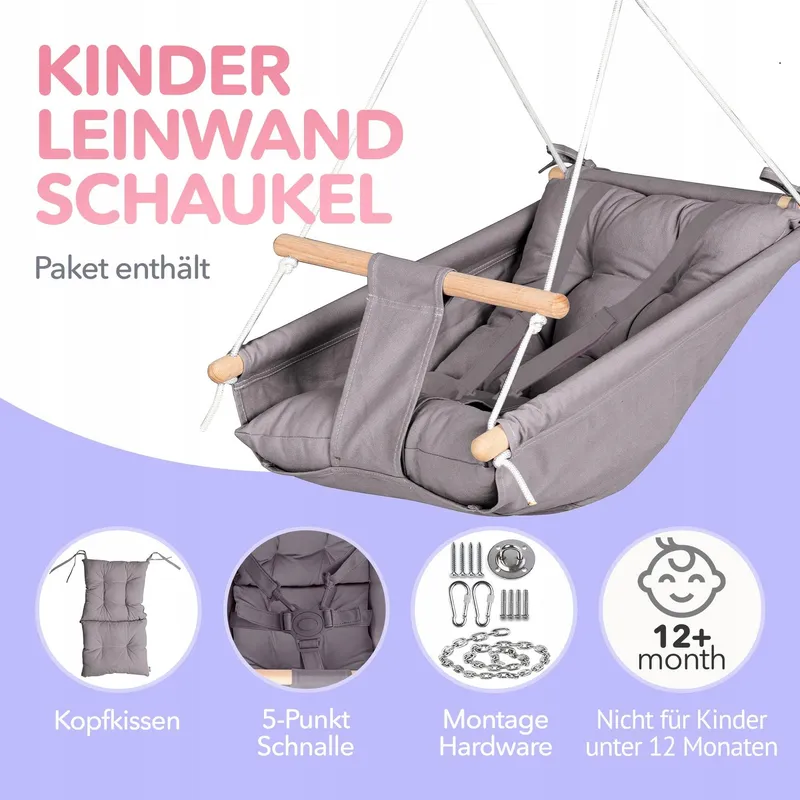 CATEAM Houten Babyschommel Met Veiligheidsgordels Donkergrijs — foto 3