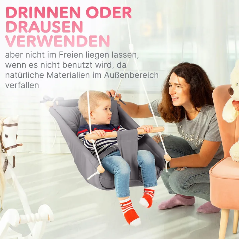 CATEAM Houten Babyschommel Met Veiligheidsgordels Donkergrijs — foto 7