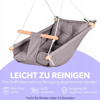 CATEAM Houten Babyschommel Met Veiligheidsgordels Donkergrijs — miniatuur 5