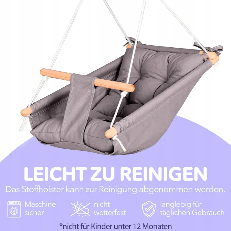 CATEAM Houten Babyschommel Met Veiligheidsgordels Donkergrijs — foto 5