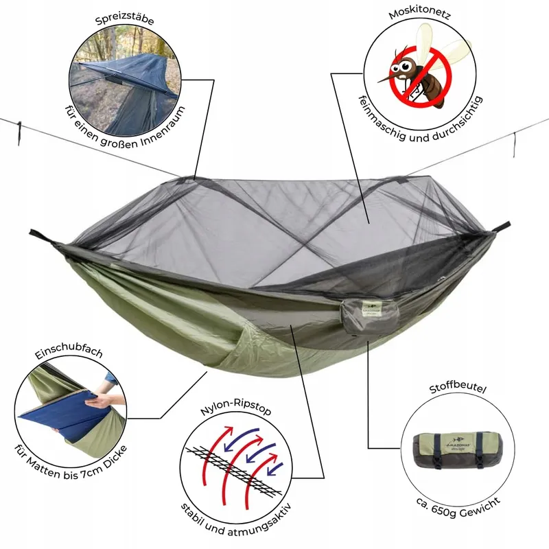 AMAZONAS Ultralichte Hangmat Moskito Traveller Thermo 200kg 2,75x1,4m — foto 2