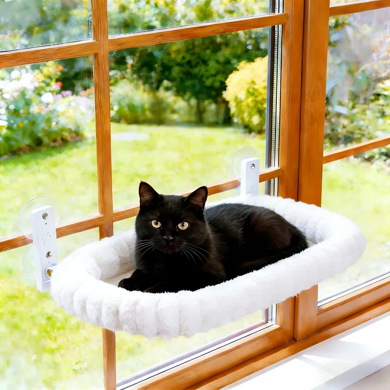 SUDADERA Katten Vensterbed Zuignappen Opvouwbaar Wit Grijs 20kg — foto 1