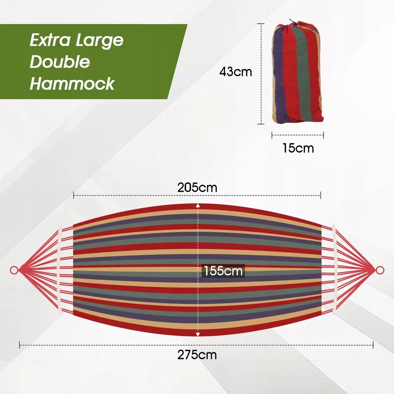 REDCAMP Dubbele Camping Hangmat met Houten Balk 350kg Regenboog — foto 3