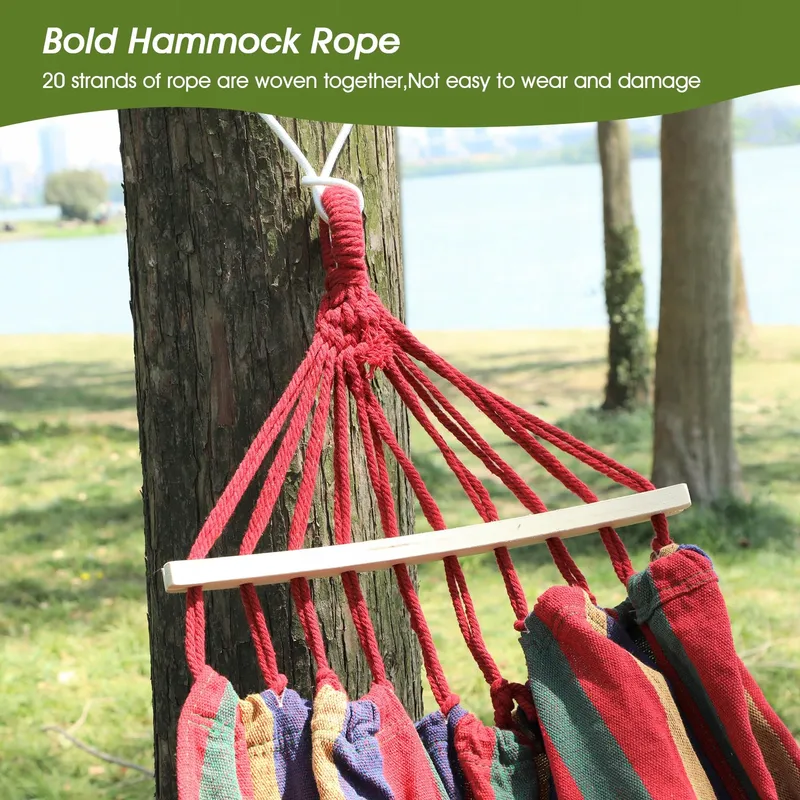 REDCAMP Dubbele Camping Hangmat met Houten Balk 350kg Regenboog — foto 6