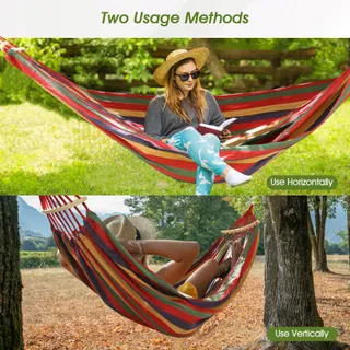 REDCAMP Dubbele Camping Hangmat met Houten Balk 350kg Regenboog — miniatuur 7