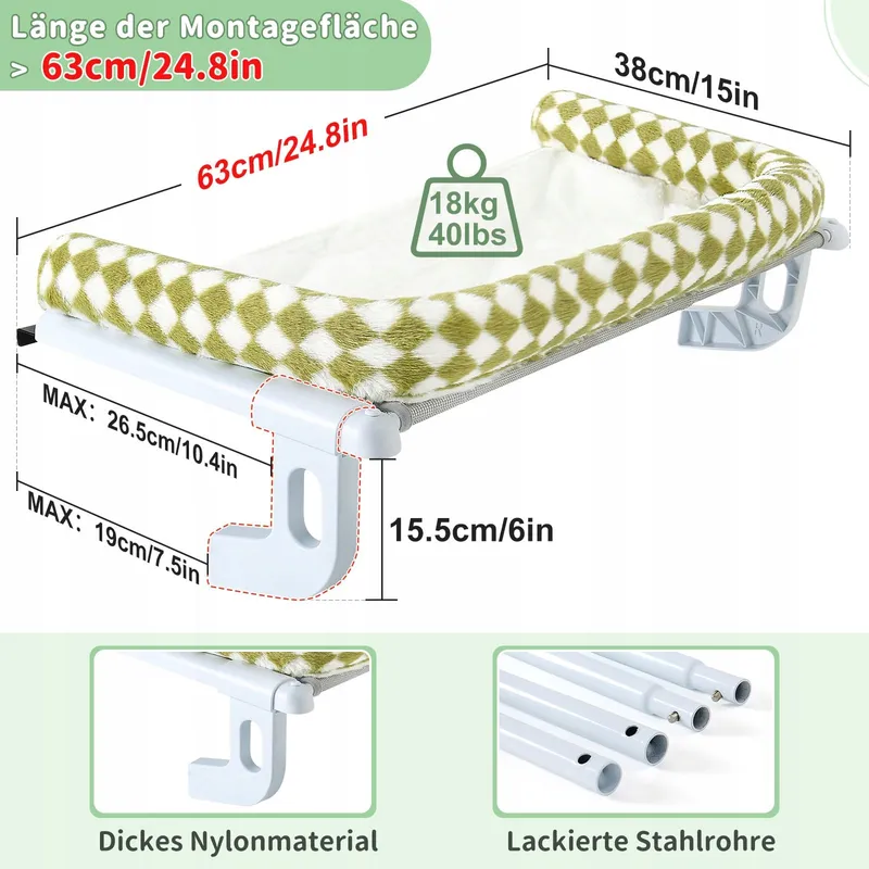 GUUSII HOME Kattenmand Radiator Hangend Groen 63x38cm 18kg — foto 5