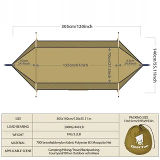GEERTOP Outdoor Hangmat Met Klamboe En Dak Ultralicht Camping 200kg — miniatuur 4