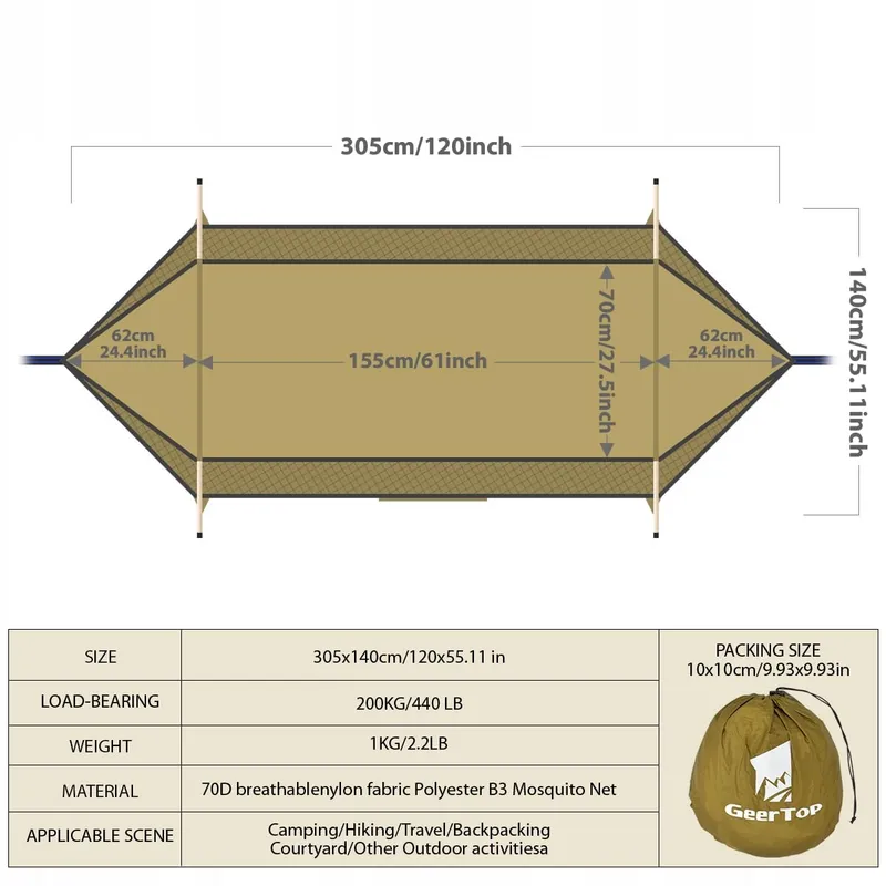 GEERTOP Outdoor Hangmat Met Klamboe En Dak Ultralicht Camping 200kg — foto 4