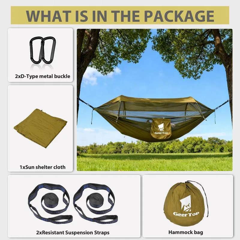 GEERTOP Outdoor Hangmat Met Klamboe En Dak Ultralicht Camping 200kg — foto 6