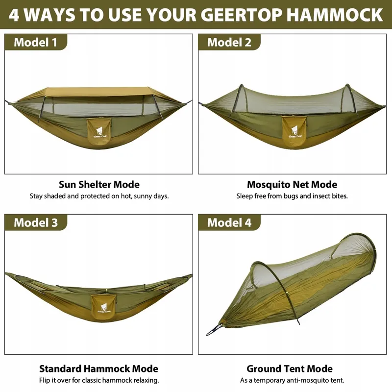 GEERTOP Outdoor Hangmat Met Klamboe En Dak Ultralicht Camping 200kg — foto 2
