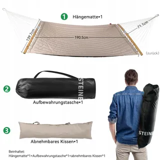 BATHONLY Grote Tuinhangmat 2-Persoons Met Kussen Tas Opvouwbaar 3m — miniatuur 6