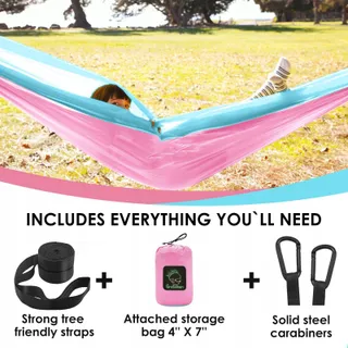 GRASSMAN Kinderhangmat Camping Draagbaar Ultralicht Roze Blauw — miniatuur 7