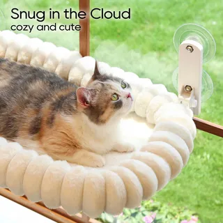 ZAKKART SnugCloud Vensterbed Kat Opvouwbaar Zacht Met Frame Wit — miniatuur 6