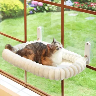 ZAKKART SnugCloud Vensterbed Kat Opvouwbaar Zacht Met Frame Wit — miniatuur 1