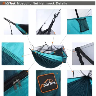 ANORTREK Camping Hangmat met Klamboe Dubbel en Enkel met Riemen — miniatuur 4