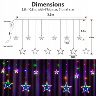 DazSpirit LED Lichtgordijn Raam Sterretjes Afstandsbediening 138 LED — miniatuur 2