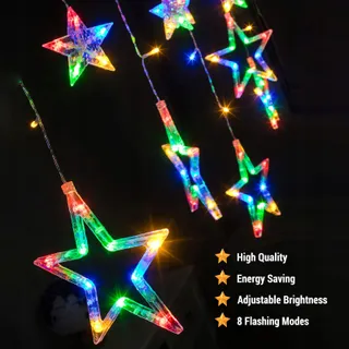 DazSpirit LED Lichtgordijn Raam Sterretjes Afstandsbediening 138 LED — miniatuur 4