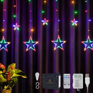 DazSpirit LED Lichtgordijn Raam Sterretjes Afstandsbediening 138 LED — miniatuur 1