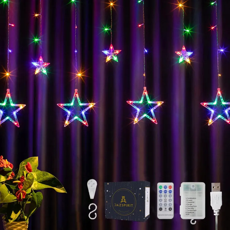 DazSpirit LED Lichtgordijn Raam Sterretjes Afstandsbediening 138 LED — foto 1