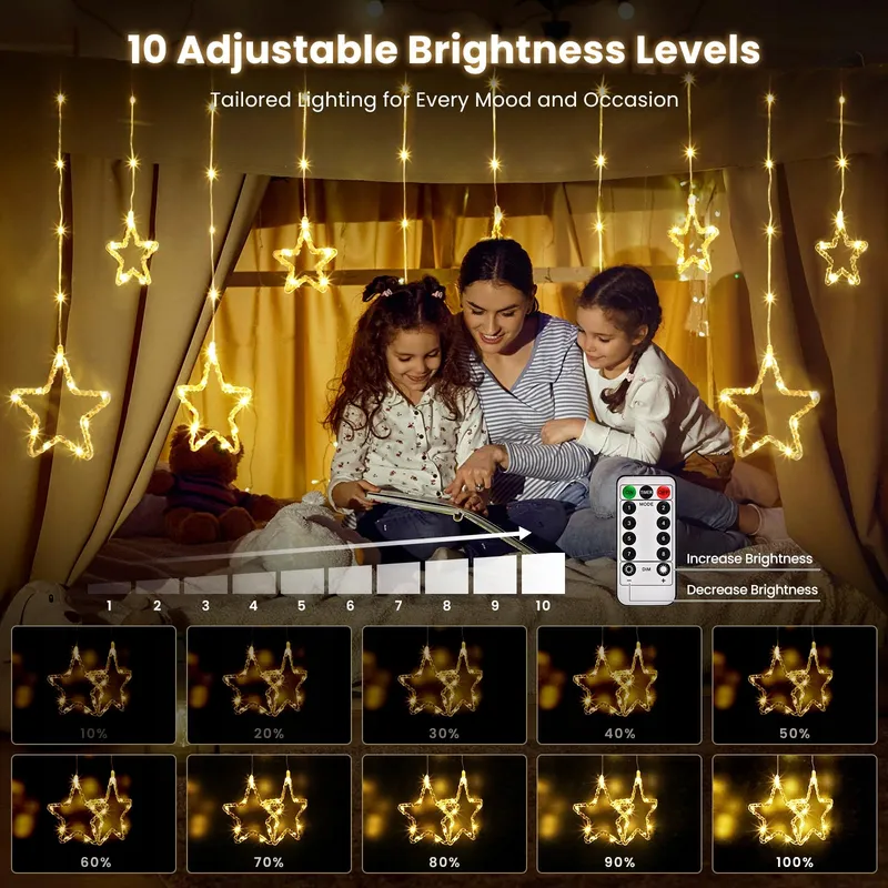 DAZSPIRIT LED Lichtgordijn Sterren Haken USB Raam 144 LED — foto 4