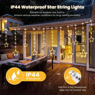 DAZSPIRIT LED Lichtgordijn Sterren Haken USB Raam 144 LED — miniatuur 6