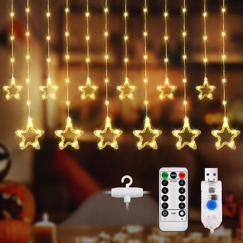 DAZSPIRIT LED Lichtgordijn Sterren Haken USB Raam 144 LED — foto 1