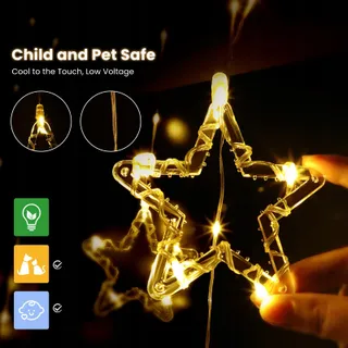 DAZSPIRIT LED Lichtgordijn Sterren Haken USB Raam 144 LED — miniatuur 5