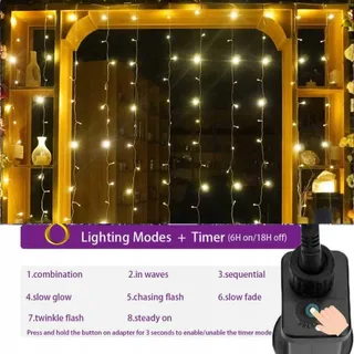 YASENN LED Lichtgordijn Raam Kerst Koud Wit 3x3m 300 LED 8 Modi — miniatuur 3