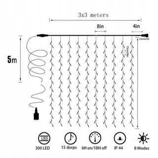 YASENN LED Lichtgordijn Raam Kerst Koud Wit 3x3m 300 LED 8 Modi — miniatuur 2