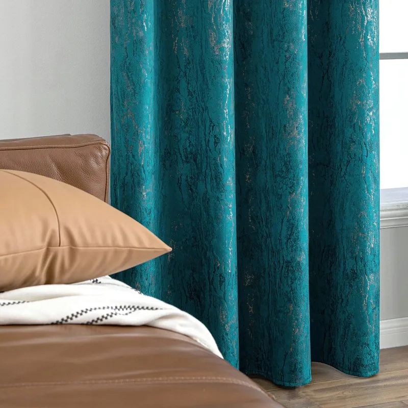 MIULEE Verduisteringsgordijn Fluweel Goud Print Turkoois 140x245 2 Stuks — foto 3