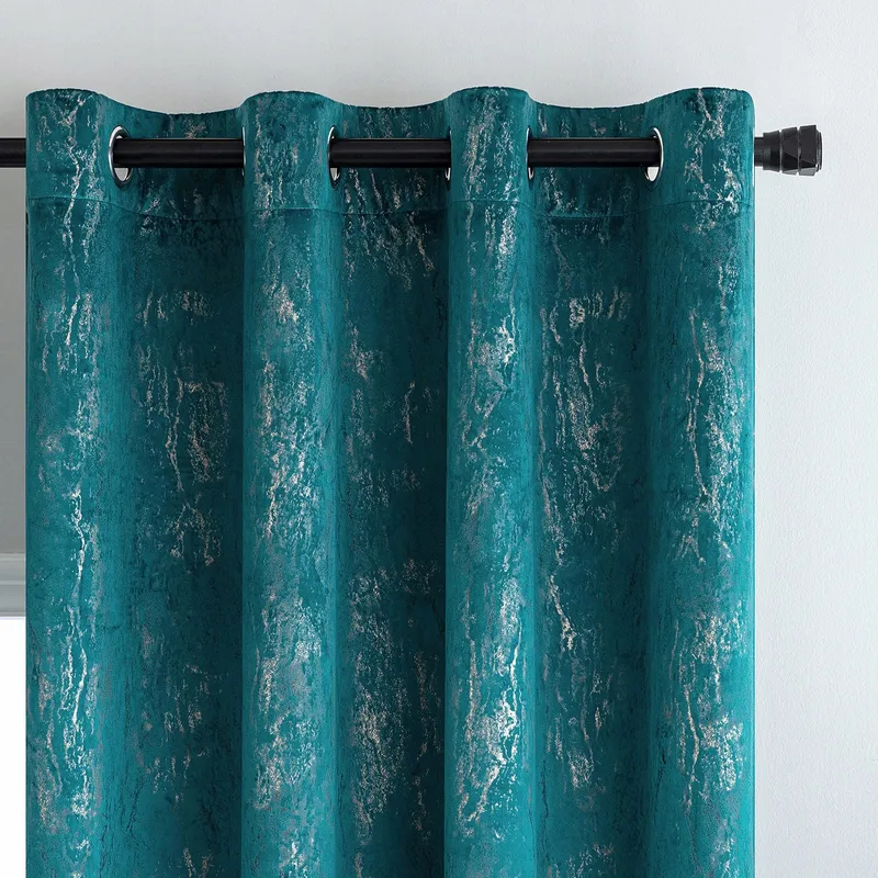 MIULEE Verduisteringsgordijn Fluweel Goud Print Turkoois 140x245 2 Stuks — foto 2