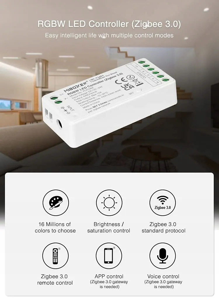 MIBOXER FUT038Z LED Controller RGBW Zigbee Echo App 12V 24V — foto 2