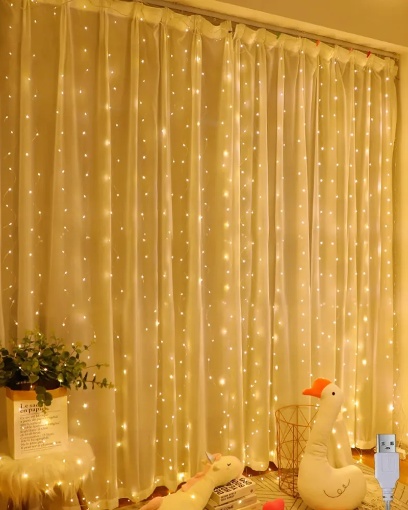 A.BIGWHALE LED Lichtgordijn USB Warm Wit Raam Bruiloft 2x2M — foto 1