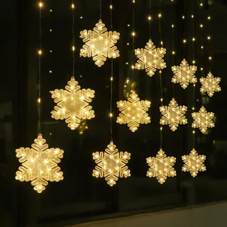 BLOOMWIN LED Sneeuwvlokken Lichtgordijn Warm Wit USB Raam Kerst 3m — miniatuur 8