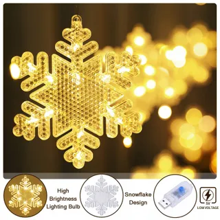 BLOOMWIN LED Sneeuwvlokken Lichtgordijn Warm Wit USB Raam Kerst 3m — miniatuur 4