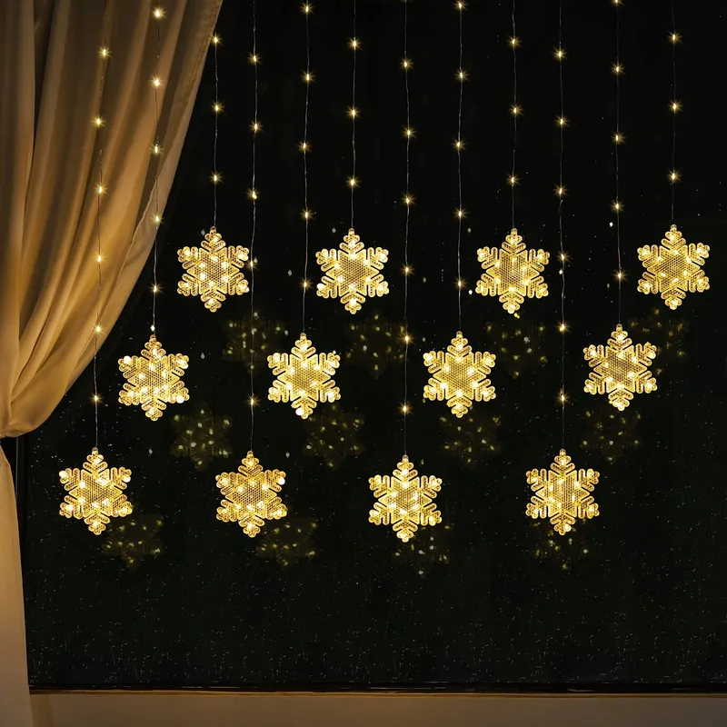 BLOOMWIN LED Sneeuwvlokken Lichtgordijn Warm Wit USB Raam Kerst 3m — foto 1