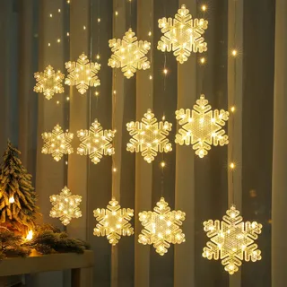 BLOOMWIN LED Sneeuwvlokken Lichtgordijn Warm Wit USB Raam Kerst 3m — miniatuur 7