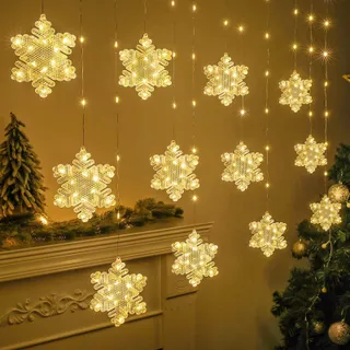 BLOOMWIN LED Sneeuwvlokken Lichtgordijn Warm Wit USB Raam Kerst 3m — miniatuur 6
