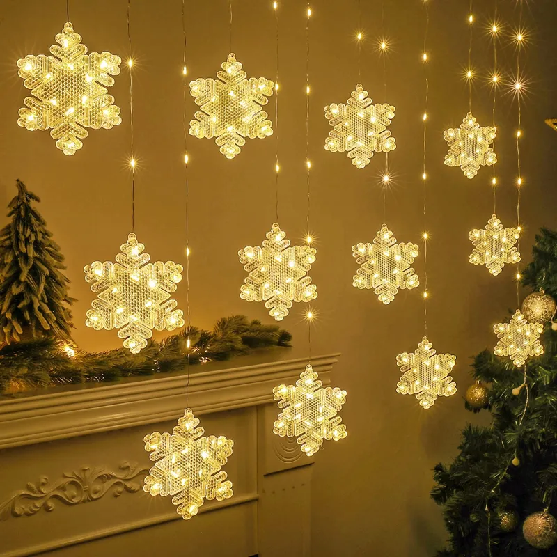 BLOOMWIN LED Sneeuwvlokken Lichtgordijn Warm Wit USB Raam Kerst 3m — foto 6