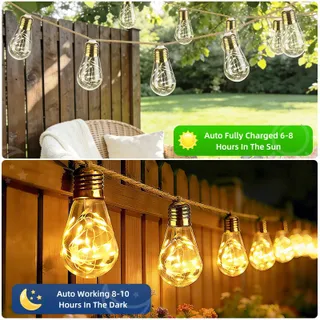 Solar Lichtsnoer Hennepkoord Buiten 8M 16 LED Afstandsbediening — miniatuur 3