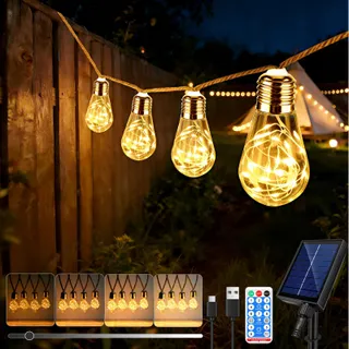 Solar Lichtsnoer Hennepkoord Buiten 8M 16 LED Afstandsbediening — miniatuur 1