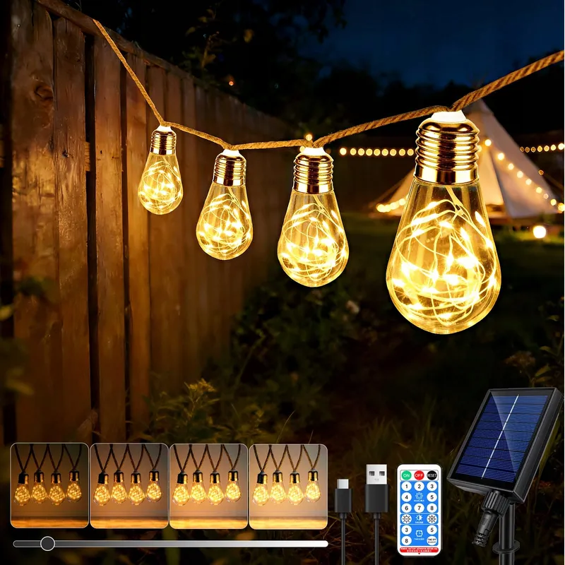 Solar Lichtsnoer Hennepkoord Buiten 8M 16 LED Afstandsbediening — foto 1