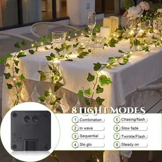 A.BIGWHALE Solar LED Klimop Lichtketting Balkon Terras 120 LED 12M — miniatuur 4