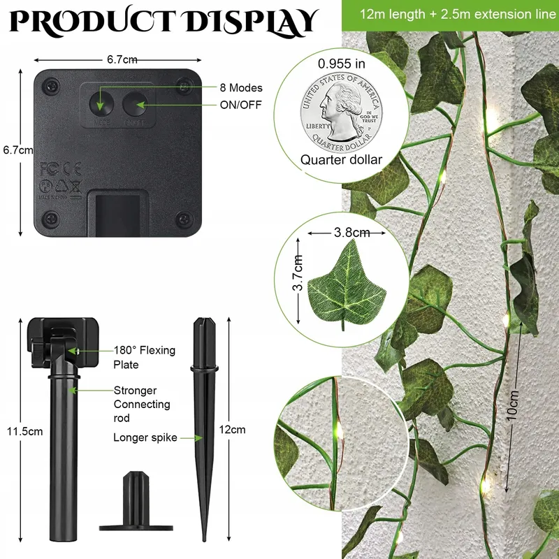 A.BIGWHALE Solar LED Klimop Lichtketting Balkon Terras 120 LED 12M — foto 3