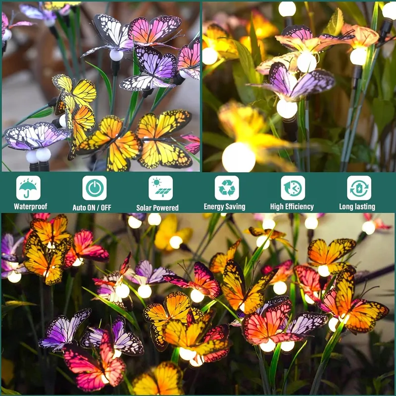 VEEKAY Solar Tuinlampen Vlinders Waterdicht 4 Stuks 24 LED — foto 2